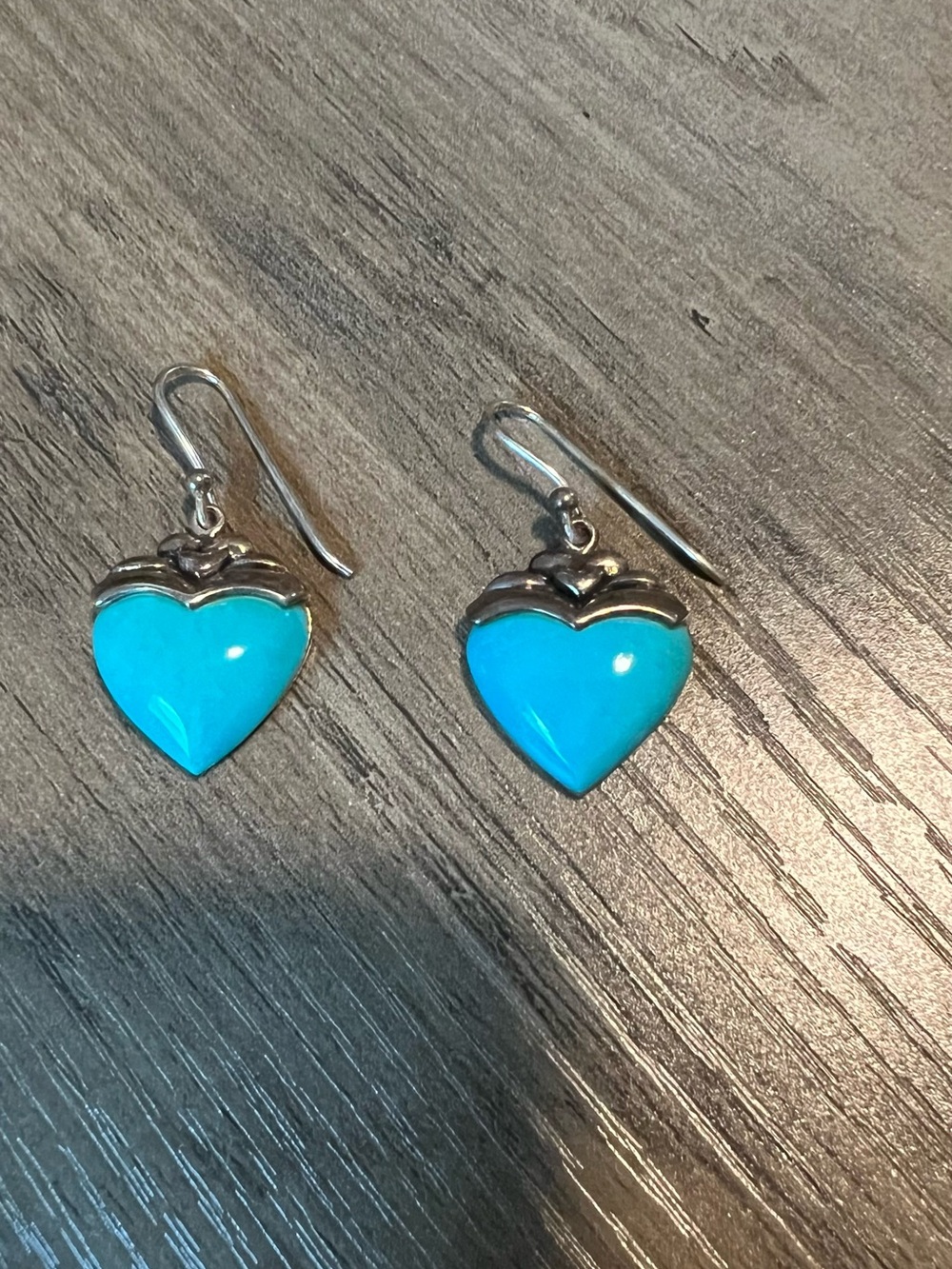 Turquoise Heart Drop Earrings - Blue Heart Dangle Earrings